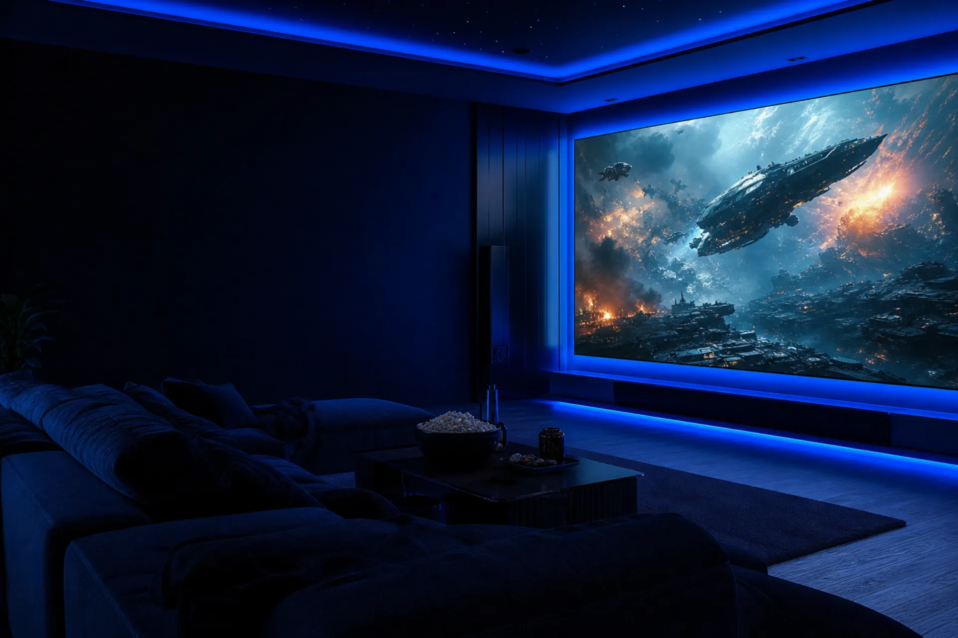 Écran de cinéma maison affichant un IPTV fonctionnel après correction des codes erreur